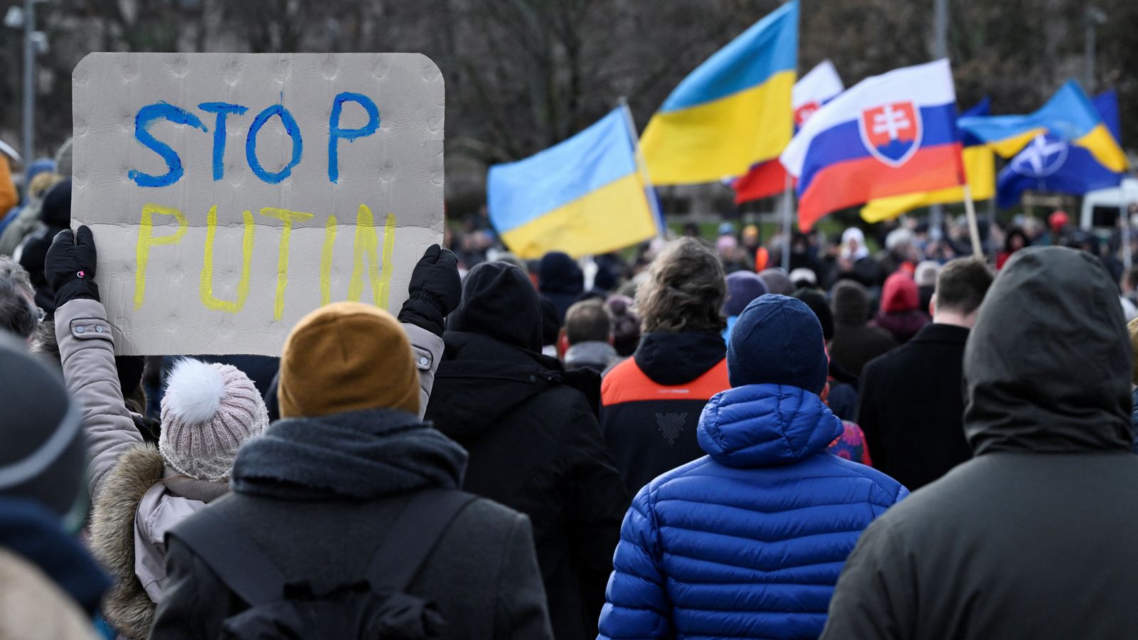 Anti-government protesters gather in Bratislava after Slovak Prime Minister Robert Fico met with Vladimir Putin. Pic: Reuters