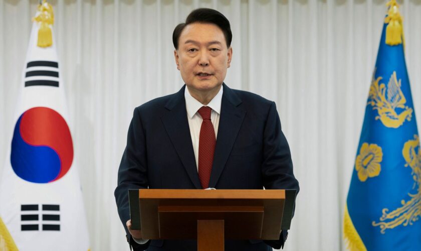 Yoon Suk Yeol speaks at the presidential residence in Seoul on the day he was impeached. Pic: AP