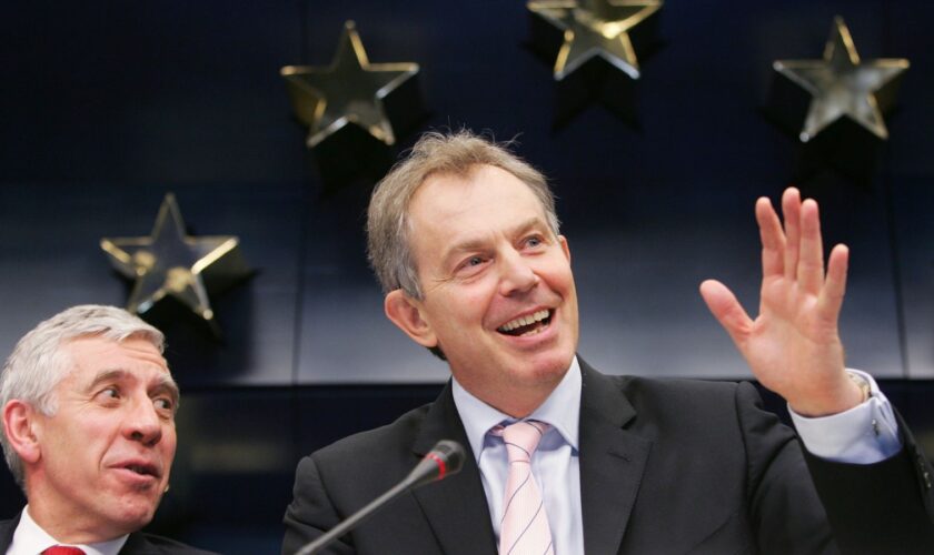 Jack Straw and Tony Blair at the  European Union summit in Brussels in 2005.