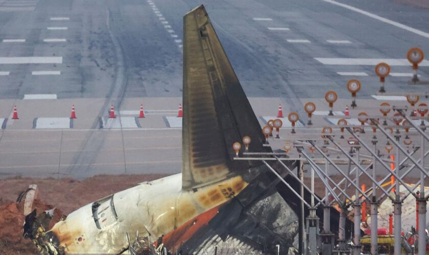 The wreckage of the Jeju Air aircraft. Pic: Reuters/Kim Hong-Ji