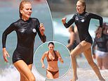 Bond girl! Nicole Kidman, 57, shows off her incredibly toned figure in a tiny wetsuit at a Sydney beach alongside her mini-me niece Lucia, 26