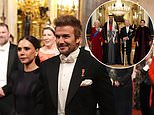 David and Victoria Beckham attend King's glittering state banquet for the Emir of Qatar - as Camilla pays tribute to late Queen