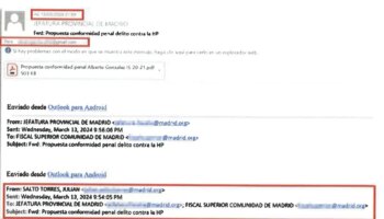 El fiscal general recibió el mail con la confesión del novio de Ayuso 85 minutos antes de su difusión en la radio