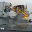 Incredible escape as lorry smashes fire truck on icy US highway