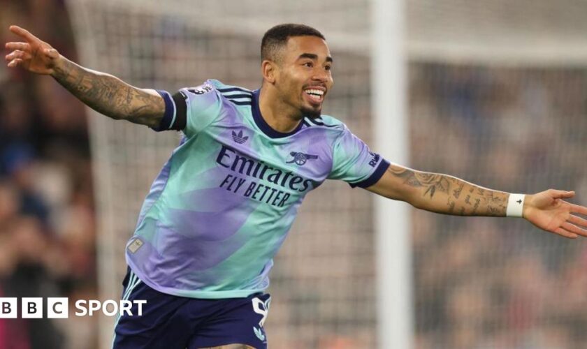 Gabriel Jesus celebrates scoring for Arsenal against Crystal Palace in the Premier League