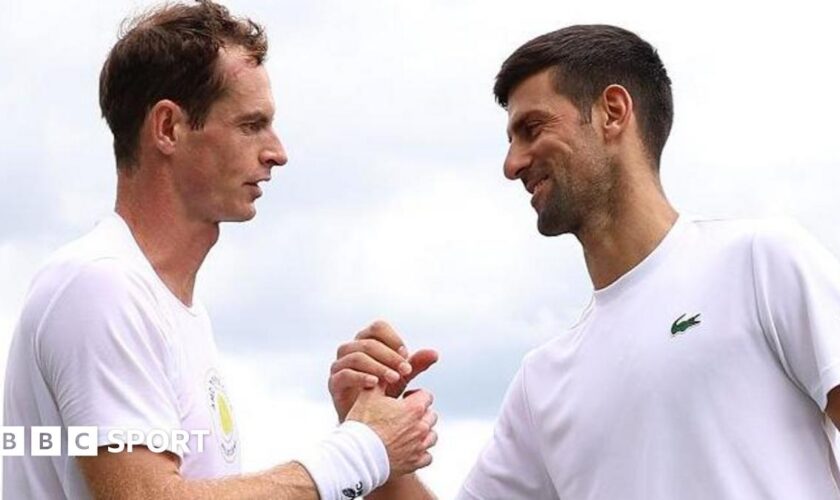 Andy Murray and Novak Djokovic practice before Wimbledon in 2023