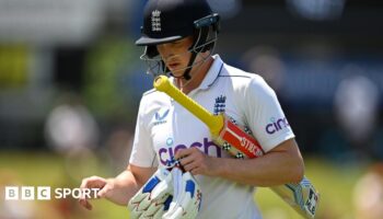 England batter Harry Brook looks dejected as he walks off after being dismissed