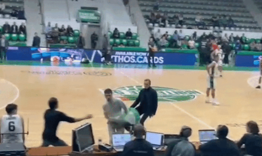 Pro-Palestinian activists storm basketball court during Israeli team’s game against France