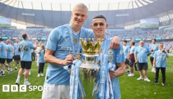 Manchester City's Erling Haaland and Phil Foden