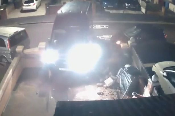 Shocking moment van ploughs through front of house then crashes into multiple cars