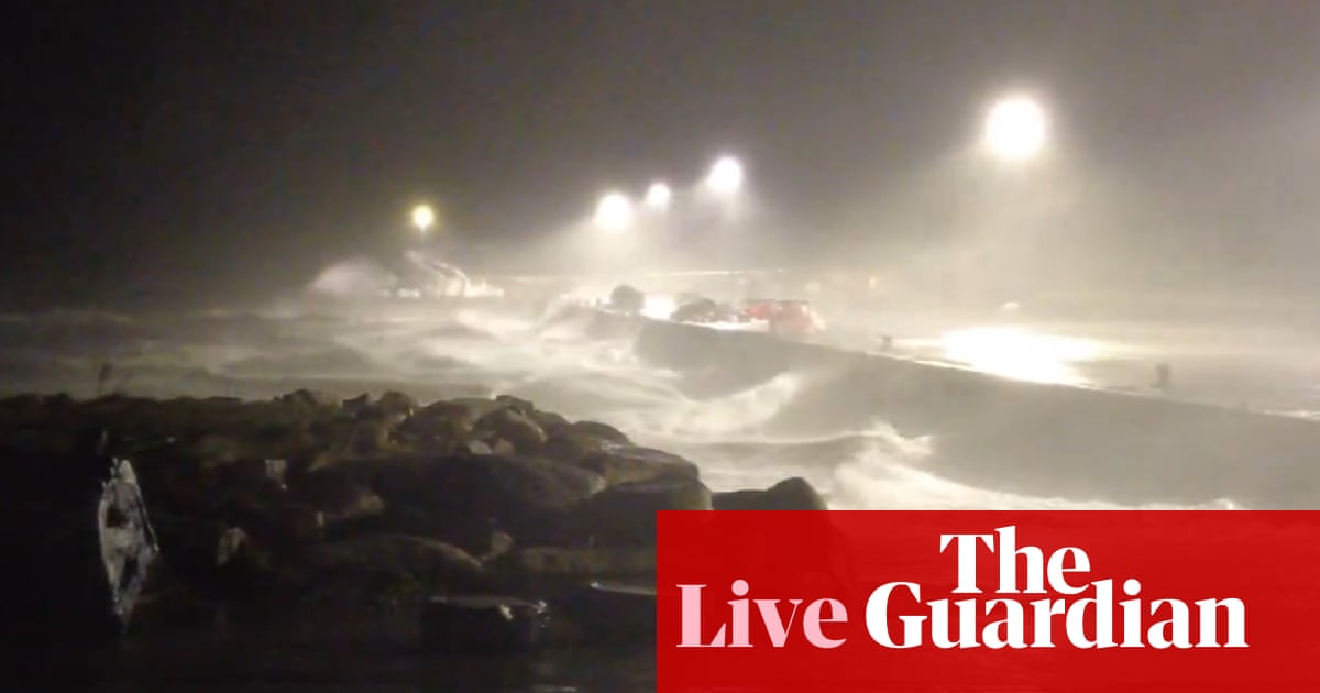 Storm Darragh live: millions in UK told to stay home amid rare red ‘danger to life’ warning