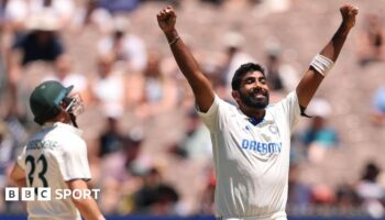 Jasprit Bumrah celebrates taking a wicket