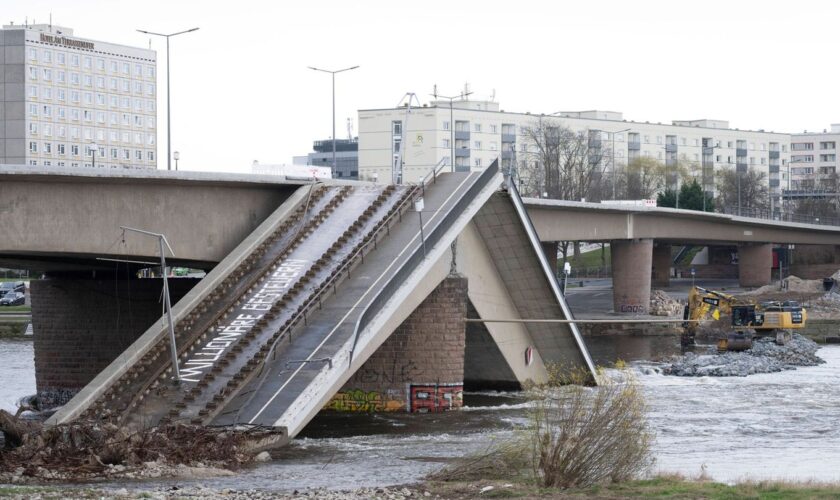 Die eingestürzte Dresdner Carolabrücke muss komplett abgerissen werden. (Archivbild) Foto: Sebastian Kahnert/dpa