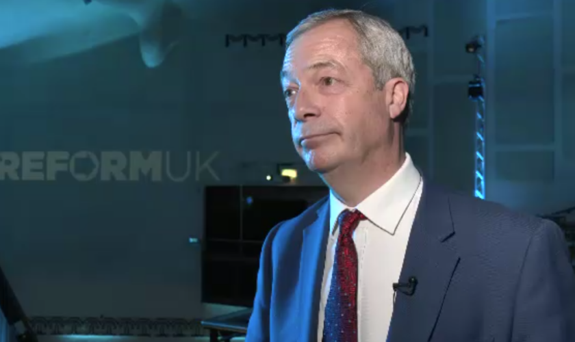 Reform UK leader Nigel Farage speaking to broadcasters