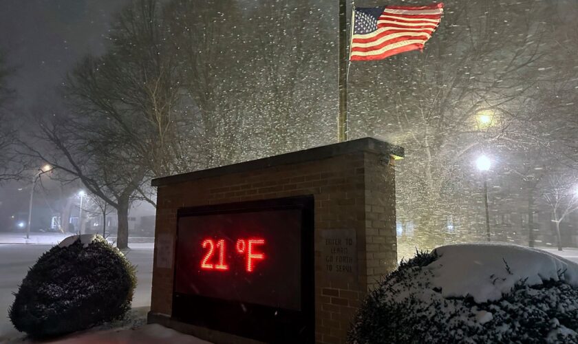 Snow fall hits New York on Saturday night. Pic: AP