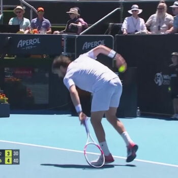 Moment tennis player accidentally hits spectator with thrown racquet