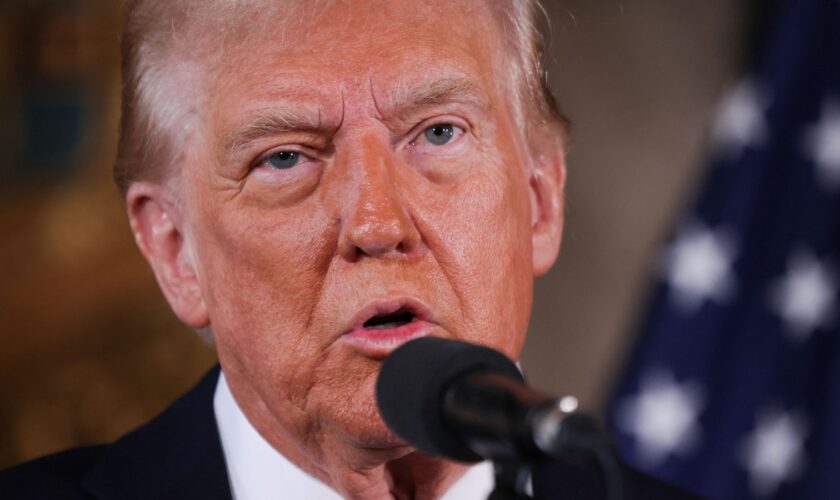 U.S. President-elect Donald Trump makes remarks at Mar-a-Lago in Palm Beach, Florida, U.S. January 7, 2025. REUTERS/Carlos Barria