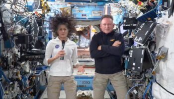 This image made from a NASA live stream shows NASA astronauts Suni Williams and Butch Wilmore during a press conference from the International Space Station on Friday, Sept. 13, 2024. (NASA via AP)