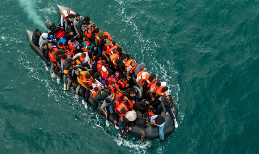 A small inflatable dinghy crossing the English Channel from France to England in August 2024. Pic: Reuters