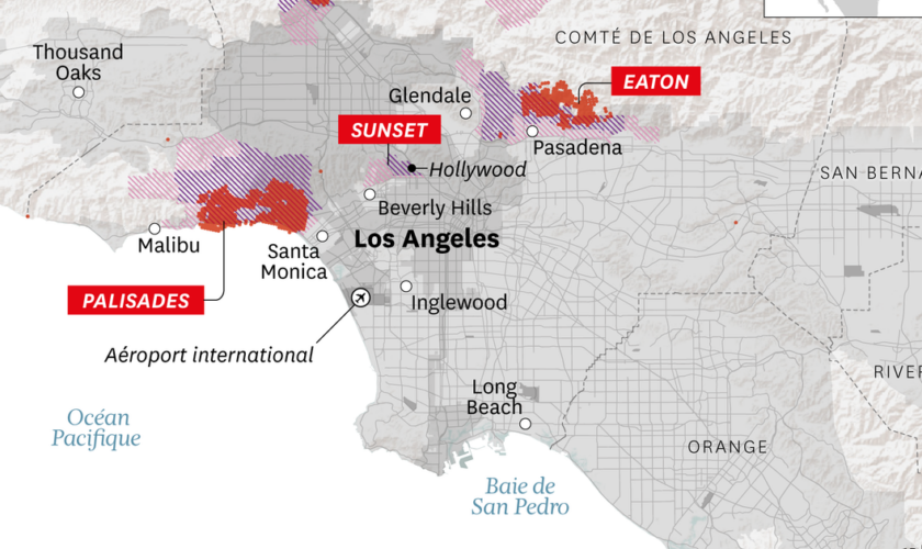 Incendies à Los Angeles : une carte pour saisir l’ampleur de “la tempête de feu”