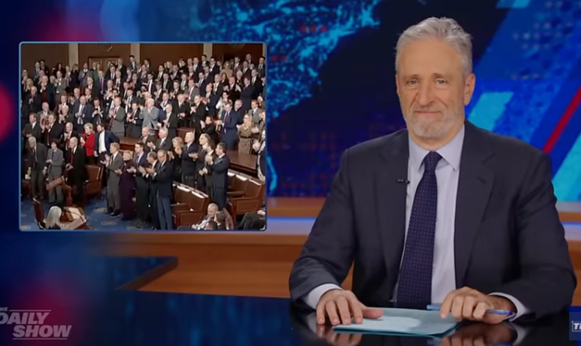 Jon Stewart grimaces at Harris being forced to certify Trump election win