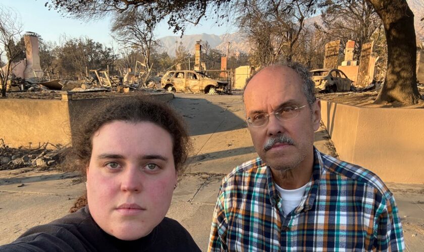 A dad and daughter help evacuees learn whether their homes survived the California wildfires