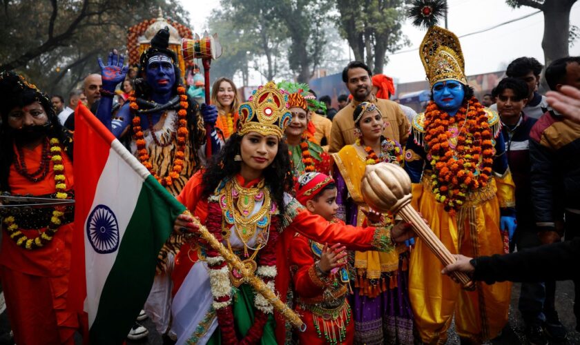 Artists arrive ahead of the Maha Kumbh mela. Pic: Reuters