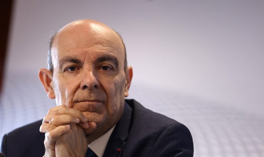 Eric Trappier, PDG de Dassault Aviation, lors de la présentation des résultats de l'année 2022, le 9 mars 2023 à Saint-Cloud dans les Hauts-de-Seine