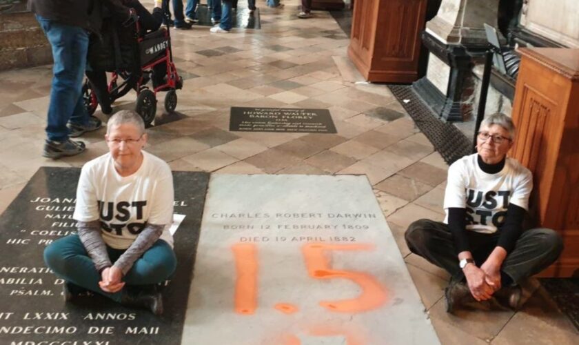 Just Stop Oil activists deface Charles Darwin’s grave inside Westminster Abbey