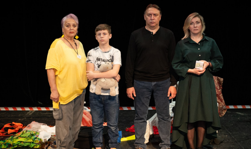 Vira Lebedynska, Matvii Kytrysh, Ihor Kytrysh and Olena Bila perform in Mariupol Drama. Pic: Tiberi Shiutiv