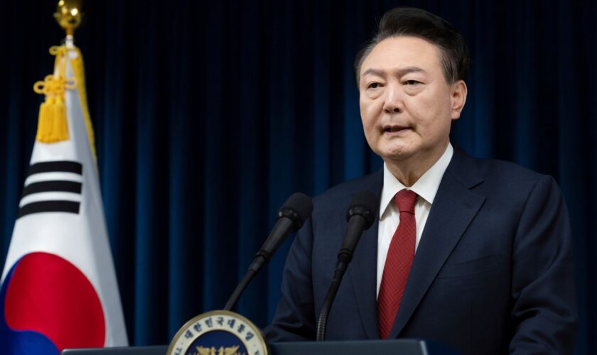 President Yoon Suk Yeol speaks at the presidential office in Seoul. Pic: AP