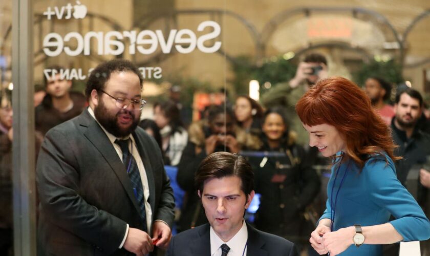 Severance cast surprises fans by recreating Lumon offices live in Grand Central Station