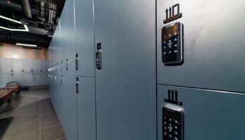 Luxury dark closet lockers. Modern fitness club locker room. Pic: iStock/Vadym Terelyuk