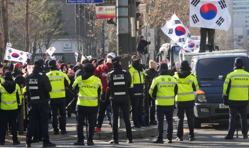 Supporters of impeached Yoon Suk Yeol stage a rally outside the Seoul Western District Court. Pic: AP Photo/Ahn Young-joon