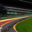 Charles Leclerc leads the field up Eau Rouge at the Spa-Francorchamps circuit