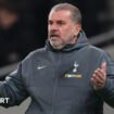 Tottenham boss Ange Postecoglou holds his hands out in exasperation