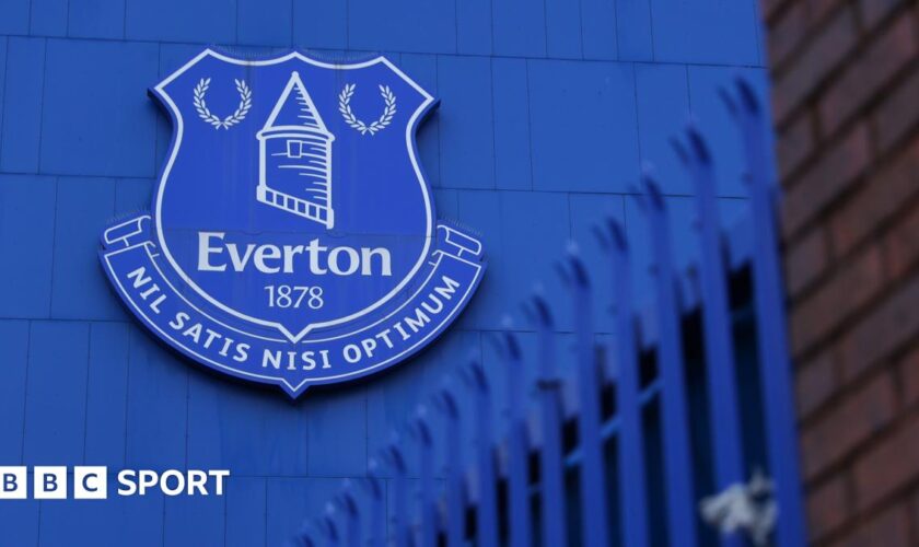 Everton club crest on the side of Goodison Park