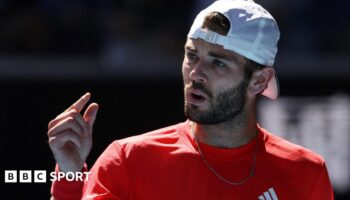 Jacob Fearnley reacts during his Australian Open defeat