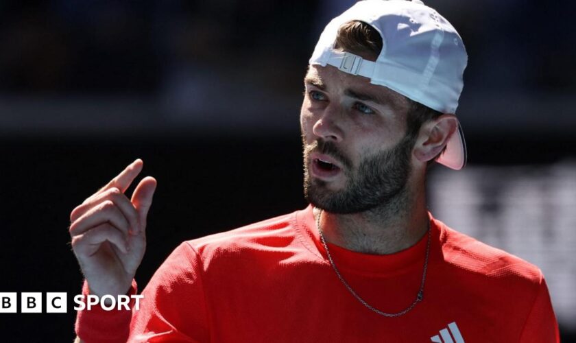 Jacob Fearnley reacts during his Australian Open defeat