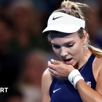 Britain's Katie Boulter waits for a return during her United Cup match against Poland's Iga Swiatek