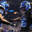 Detroit Lions players celebrate a touchdown against the Minnesota Vikings in the NFL