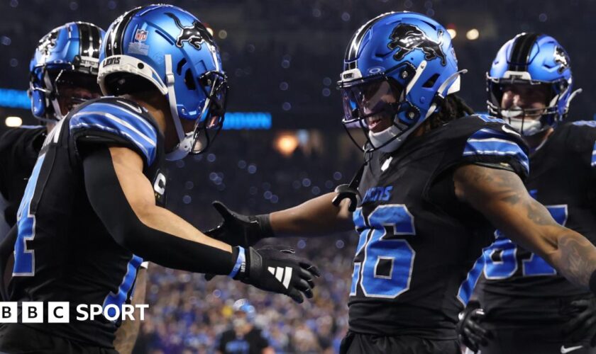 Detroit Lions players celebrate a touchdown against the Minnesota Vikings in the NFL