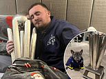 Luke Littler arrives home with World Darts Championship trophy after making Ally Pally history - as his pet dog poses with silverware in the 17-year-old's iconic purple shirt!