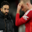 Manchester United boss Ruben Amorim and player Christian Eriksen react after the home defeat to Newcastle United