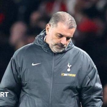 Ange Postecoglou looks despondent during Tottenham's loss to Arsenal