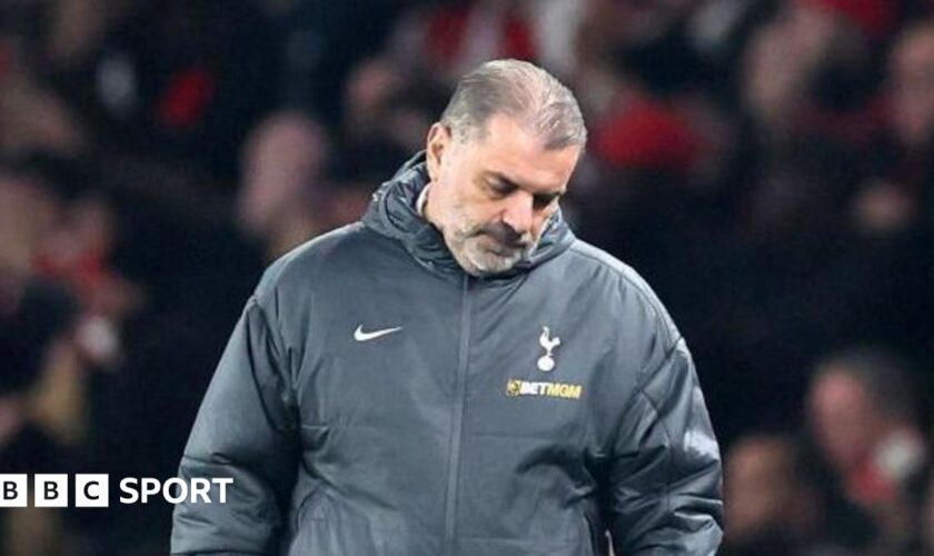 Ange Postecoglou looks despondent during Tottenham's loss to Arsenal