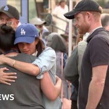 Prince Harry and Meghan hug residents in Pasadena