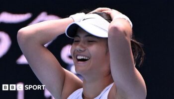 Emma Raducanu celebrates beating Amanda Anisimova at the Australian Open