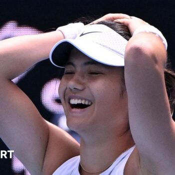 Emma Raducanu celebrates beating Amanda Anisimova at the Australian Open