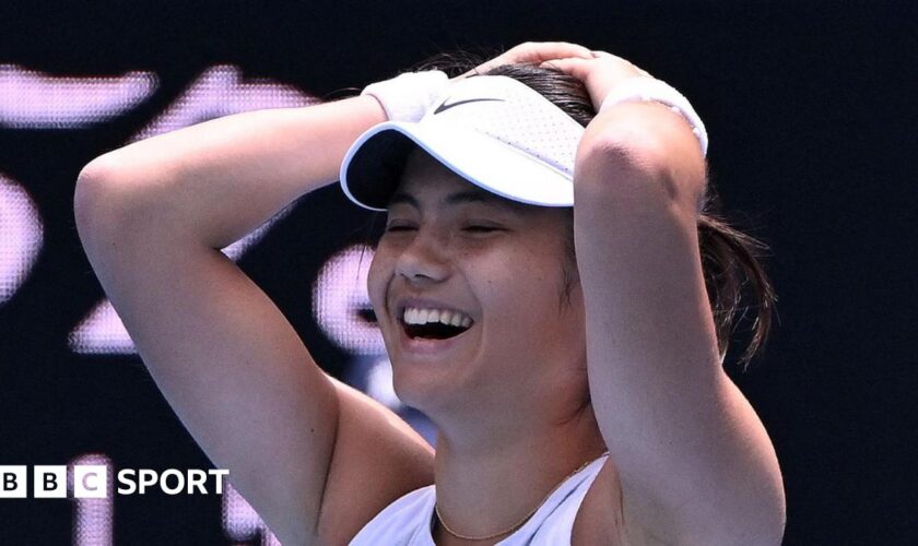 Emma Raducanu celebrates beating Amanda Anisimova at the Australian Open